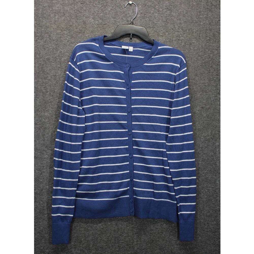 GAP Cardigan Sweater Crewneck Blue White Striped Button Womens Size XL NEW